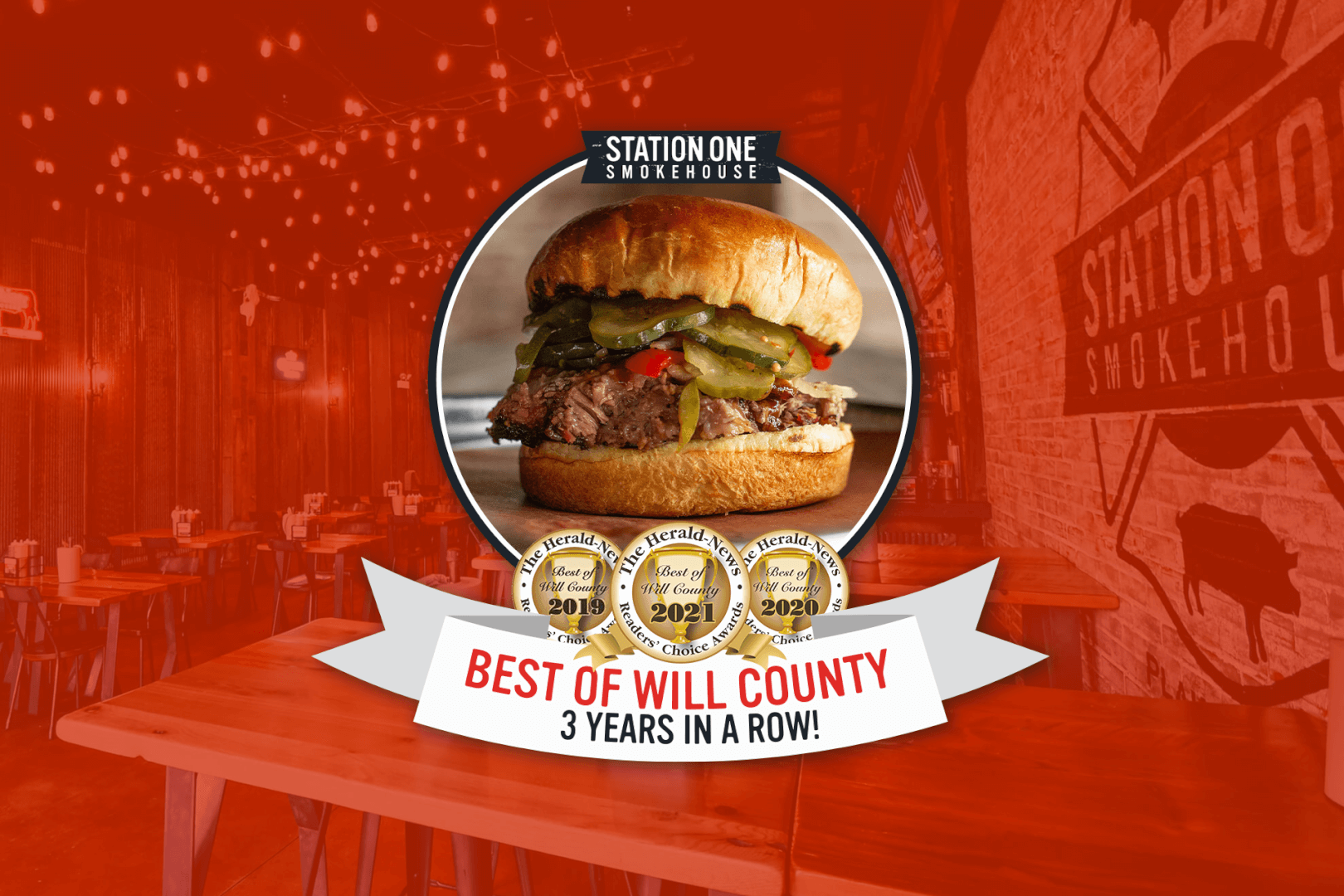 Station One Smokehouse Wins the “Best of Will County” for the third consecutive year in The Herald’s Reader’s Choice Awards